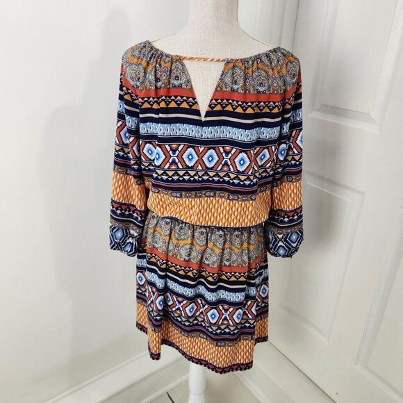 Betsey Johnson Dress Womens 12 Peasant Smocked Waist Boho Aztec Southwestern - Picture 6 of 16